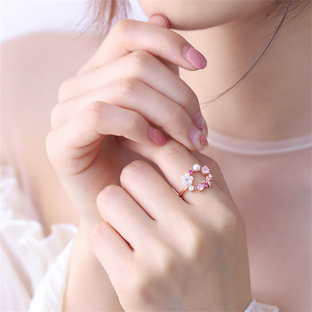 Regulowany pierścionek z motylem i kryształem, w kształcie perły, biżuteria ślubna dla Panny Młodej - Wianko - 2