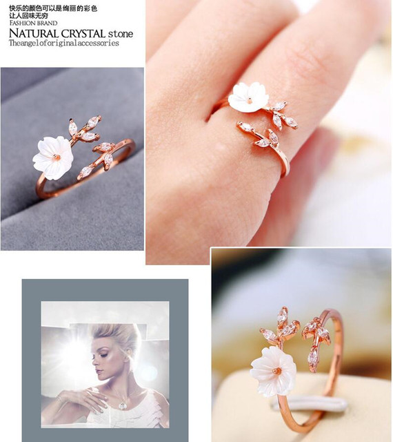 Regulowany pierścionek z motylem i kryształem, w kształcie perły, biżuteria ślubna dla Panny Młodej - Wianko - 4
