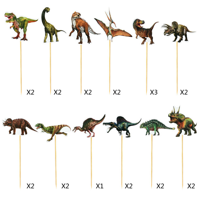 24 sztuki ozdób do dekorowania tortu - Dinozaur Babeczka urodzinowa, Dino-ryk, Dżungla Safari, świat jurajski, Baby Shower, przyjęcie tematyczne - Wianko - 15