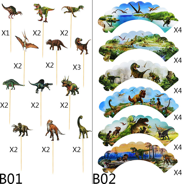 24 sztuki ozdób do dekorowania tortu - Dinozaur Babeczka urodzinowa, Dino-ryk, Dżungla Safari, świat jurajski, Baby Shower, przyjęcie tematyczne - Wianko - 7