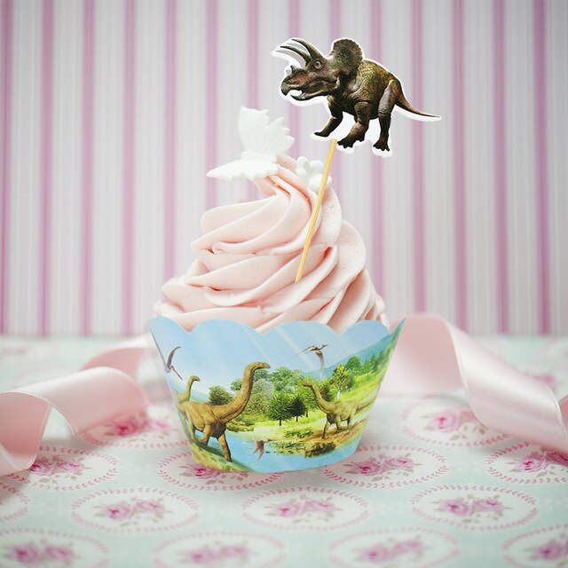 24 sztuki ozdób do dekorowania tortu - Dinozaur Babeczka urodzinowa, Dino-ryk, Dżungla Safari, świat jurajski, Baby Shower, przyjęcie tematyczne - Wianko - 6
