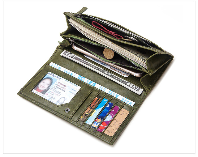 Portfel damski RFID z 100% prawdziwej skóry, długi model z zamkiem błyskawicznym i kieszonką na monety - luksusowa marka 2021 - Wianko - 21