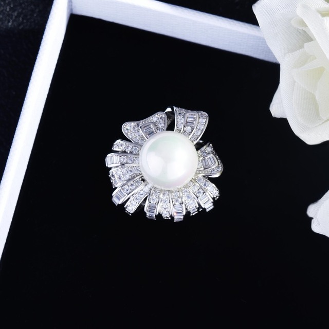 Luksusowy pierścień z białą biżuterią ze złotym wypełnieniem - Haute Couture perła i kryształ cyrkon diamenty kamienie szlachetne 18k - Wianko - 9