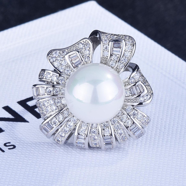 Luksusowy pierścień z białą biżuterią ze złotym wypełnieniem - Haute Couture perła i kryształ cyrkon diamenty kamienie szlachetne 18k - Wianko - 12