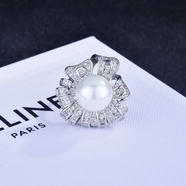 Luksusowy pierścień z białą biżuterią ze złotym wypełnieniem - Haute Couture perła i kryształ cyrkon diamenty kamienie szlachetne 18k - Wianko - 8
