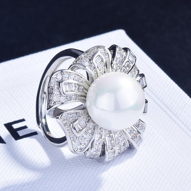 Luksusowy pierścień z białą biżuterią ze złotym wypełnieniem - Haute Couture perła i kryształ cyrkon diamenty kamienie szlachetne 18k - Wianko - 13