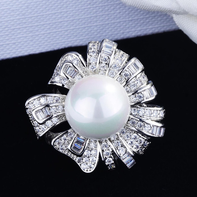 Luksusowy pierścień z białą biżuterią ze złotym wypełnieniem - Haute Couture perła i kryształ cyrkon diamenty kamienie szlachetne 18k - Wianko - 17