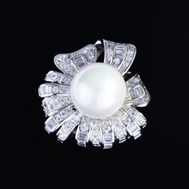 Luksusowy pierścień z białą biżuterią ze złotym wypełnieniem - Haute Couture perła i kryształ cyrkon diamenty kamienie szlachetne 18k - Wianko - 2