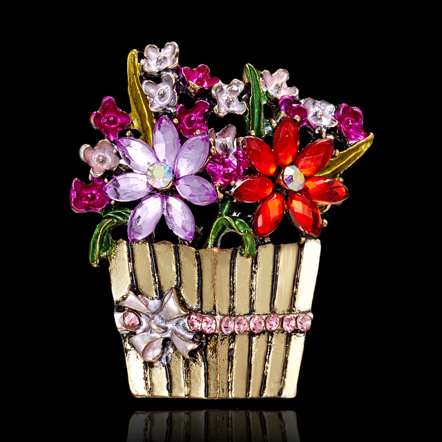 Kwiatowy kosz na broszkę RINHOO Rhinestone - vintage, kolorowy, modny dodatek 2021 - Wianko - 8