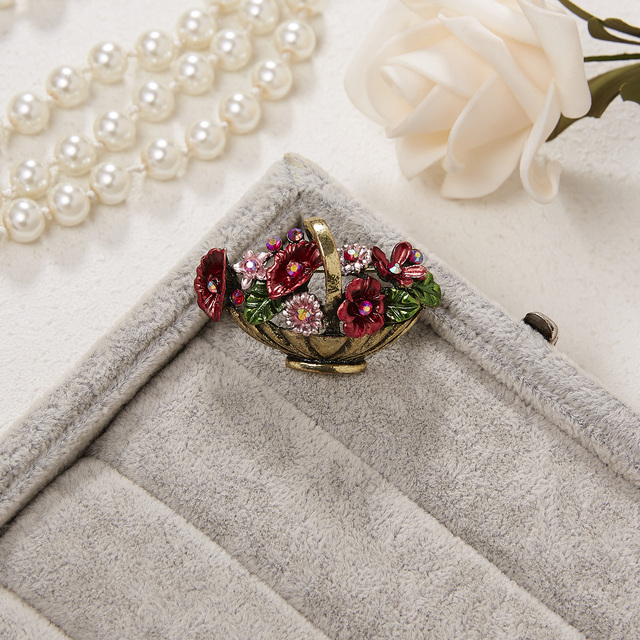 Kwiatowy kosz na broszkę RINHOO Rhinestone - vintage, kolorowy, modny dodatek 2021 - Wianko - 22