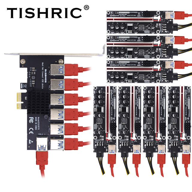 TISHRIC PCIE 1 do 7 gniazdo USB 3.0 PCI Express mnożnik wzmacniacz karty Riser PCIE 1X do 16X Riser 009S Adapter do bitcoinów górnictwoTytuł dopracowany:  Mnożnik USB 3.0 TISHRIC - Adapter PCIE 1 do 7, Riser 1X do 16X, do bitcoinów górnictwo - Wianko - 18