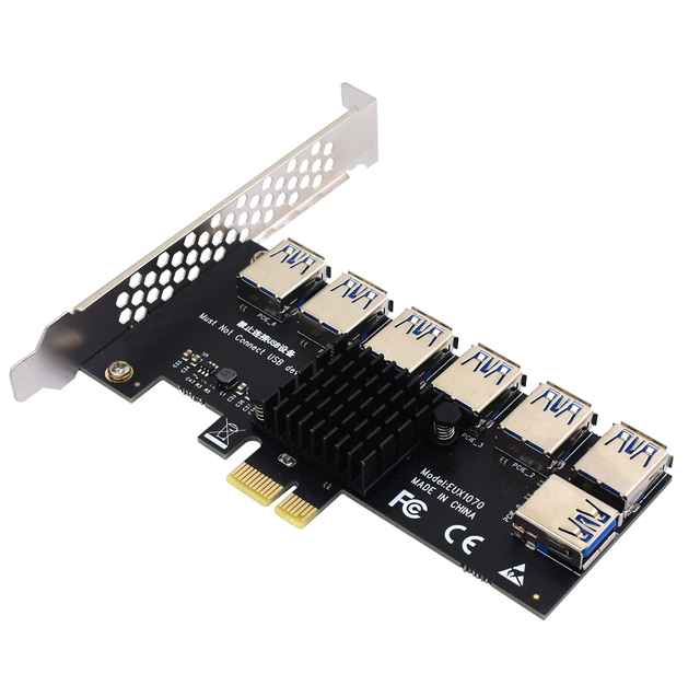 TISHRIC PCIE 1 do 7 gniazdo USB 3.0 PCI Express mnożnik wzmacniacz karty Riser PCIE 1X do 16X Riser 009S Adapter do bitcoinów górnictwoTytuł dopracowany:  Mnożnik USB 3.0 TISHRIC - Adapter PCIE 1 do 7, Riser 1X do 16X, do bitcoinów górnictwo - Wianko - 12