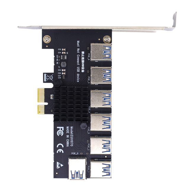 TISHRIC PCIE 1 do 7 gniazdo USB 3.0 PCI Express mnożnik wzmacniacz karty Riser PCIE 1X do 16X Riser 009S Adapter do bitcoinów górnictwoTytuł dopracowany:  Mnożnik USB 3.0 TISHRIC - Adapter PCIE 1 do 7, Riser 1X do 16X, do bitcoinów górnictwo - Wianko - 11