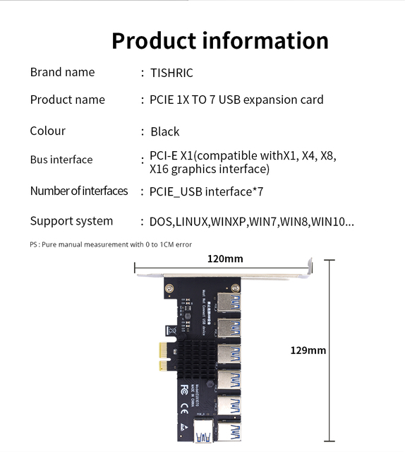 TISHRIC PCIE 1 do 7 gniazdo USB 3.0 PCI Express mnożnik wzmacniacz karty Riser PCIE 1X do 16X Riser 009S Adapter do bitcoinów górnictwoTytuł dopracowany:  Mnożnik USB 3.0 TISHRIC - Adapter PCIE 1 do 7, Riser 1X do 16X, do bitcoinów górnictwo - Wianko - 2