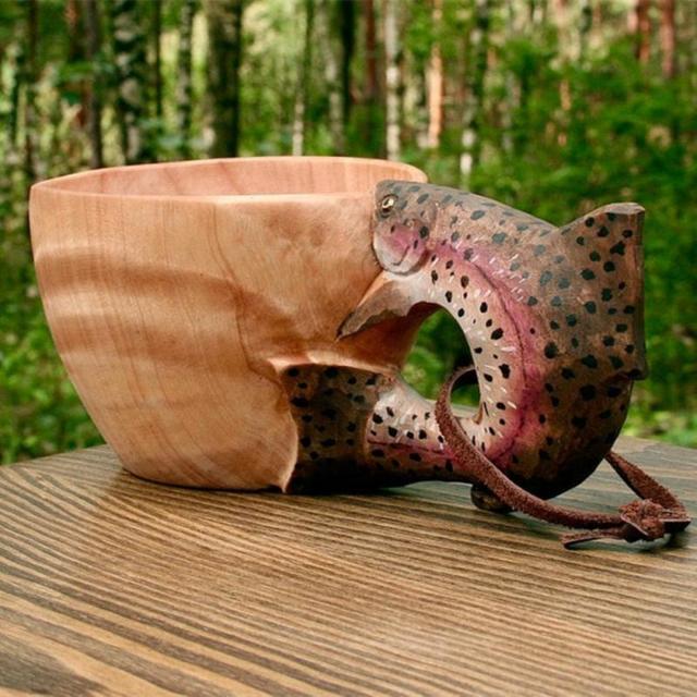Ręcznie rzeźbiony drewniany kubek kempingowy do kawy - Wianko - 6
