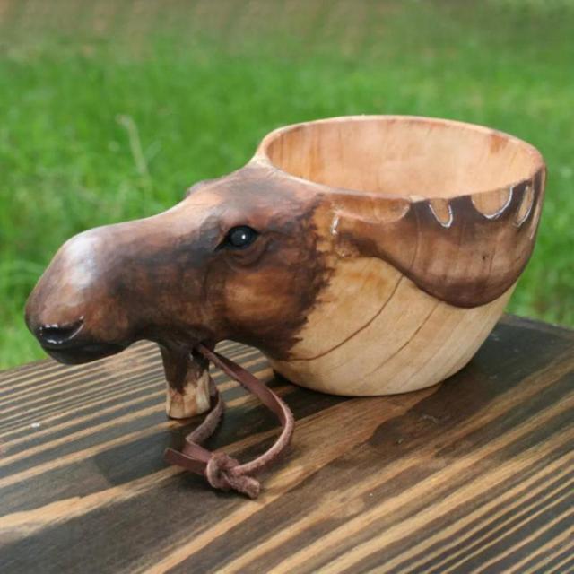 Ręcznie rzeźbiony drewniany kubek kempingowy do kawy - Wianko - 3