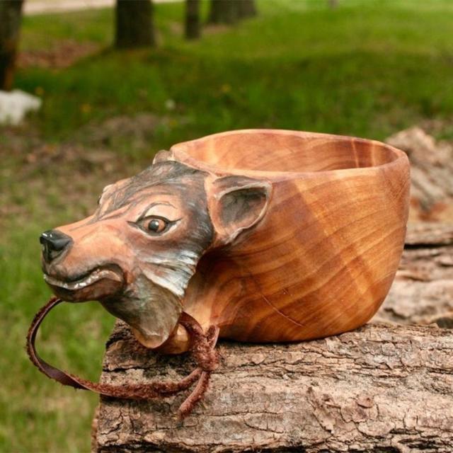 Ręcznie rzeźbiony drewniany kubek kempingowy do kawy - Wianko - 9