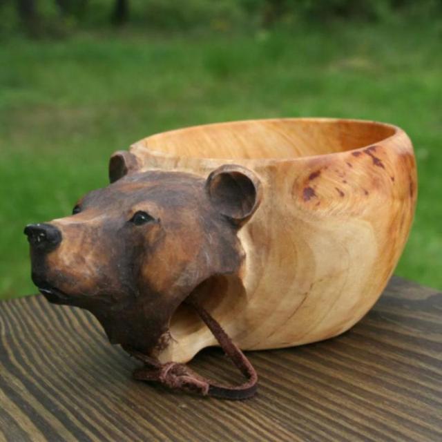 Ręcznie rzeźbiony drewniany kubek kempingowy do kawy - Wianko - 5