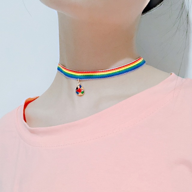 Naszyjnik Choker LGBT 2021 z modną tęczą, para księżycowych kropli wody – unisex biżuteria duma - Wianko - 25