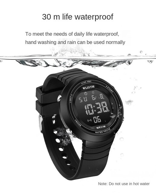 Damski zegarek LED cyfrowy wielofunkcyjny wodoodporny czarny - Wianko - 7
