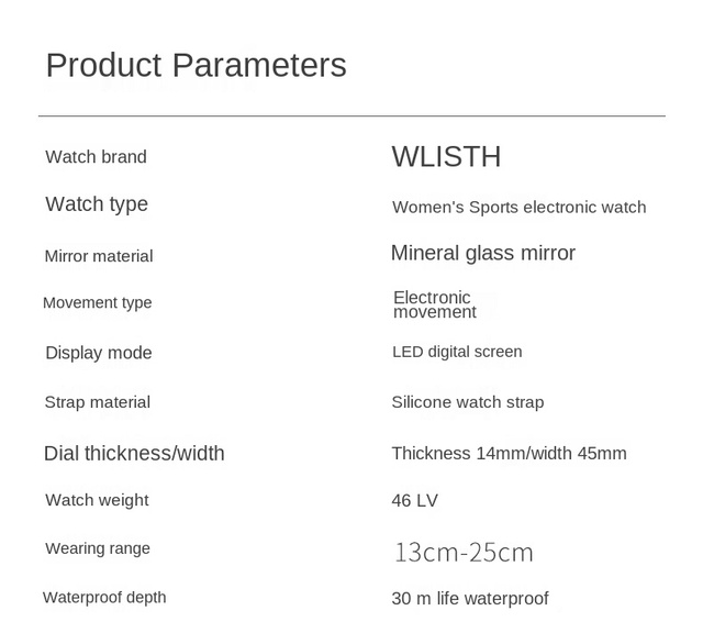 Damski zegarek LED cyfrowy wielofunkcyjny wodoodporny czarny - Wianko - 10