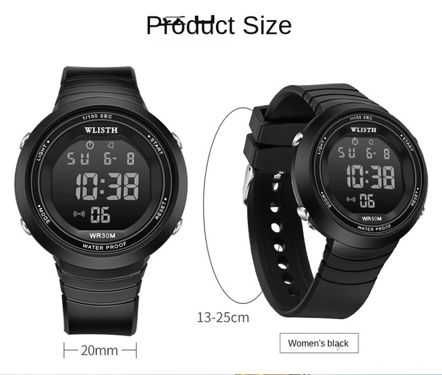 Damski zegarek LED cyfrowy wielofunkcyjny wodoodporny czarny - Wianko - 11
