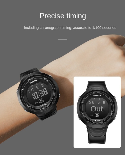 Damski zegarek LED cyfrowy wielofunkcyjny wodoodporny czarny - Wianko - 9