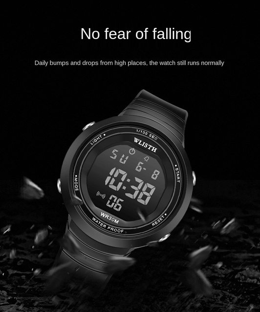 Damski zegarek LED cyfrowy wielofunkcyjny wodoodporny czarny - Wianko - 4