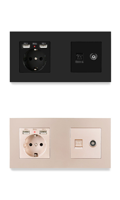 Panel UNKAS z gniazdkiem elektrycznym, 2 portami USB i 1 gniazdem RJ11 - biały (172*86mm) - Wianko - 3