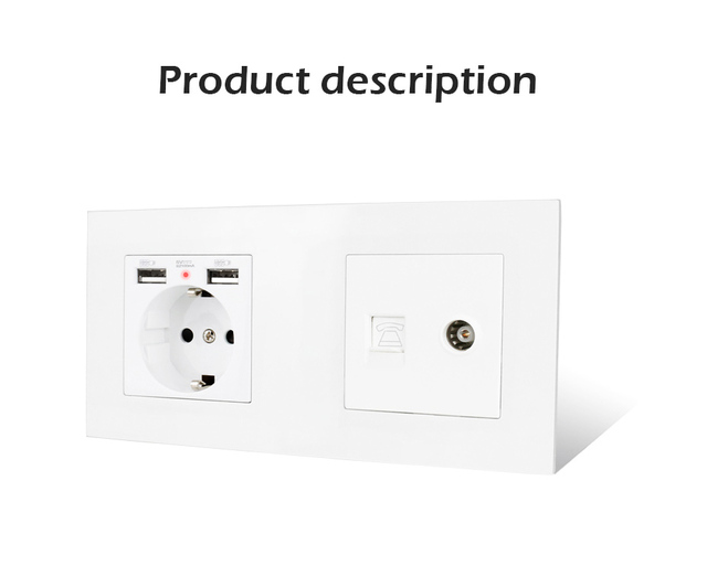 Panel UNKAS z gniazdkiem elektrycznym, 2 portami USB i 1 gniazdem RJ11 - biały (172*86mm) - Wianko - 1