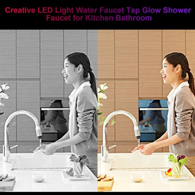 Nowość: Jasny krany LED z kolorową zmianą światła i oszczędzaniem wody do kuchni i prysznica - Wianko - 13