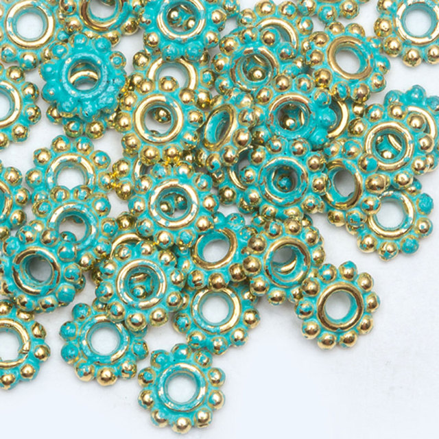 Koraliki tybetańskie srebrny zielony złote Charms, 20-1000 sztuk, do biżuterii naszyjnik bransoletka kapelusz, koraliki kwiat okrągły kształt - Wianko - 8