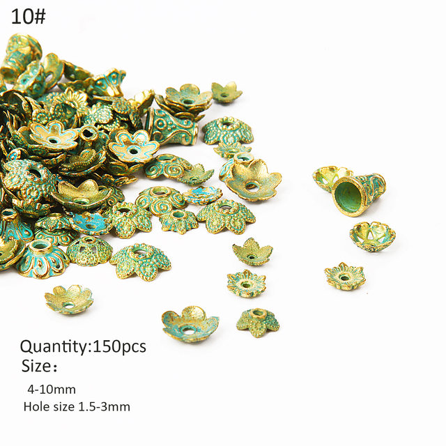 Koraliki tybetańskie srebrny zielony złote Charms, 20-1000 sztuk, do biżuterii naszyjnik bransoletka kapelusz, koraliki kwiat okrągły kształt - Wianko - 9