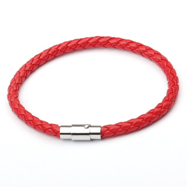 Męska skórzana bransoletka z metalowym przyciskiem - czerwony styl, prosty i neutralny - Wianko - 10