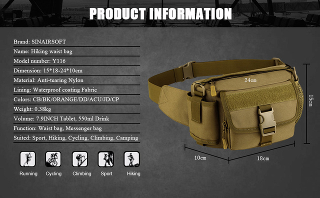 Wspinaczkowa torba na talię Protector Plus Army Tactical Molle - idealna na wyprawy outdoorowe, wędkarstwo i sporty wyczynowe - Wianko - 2