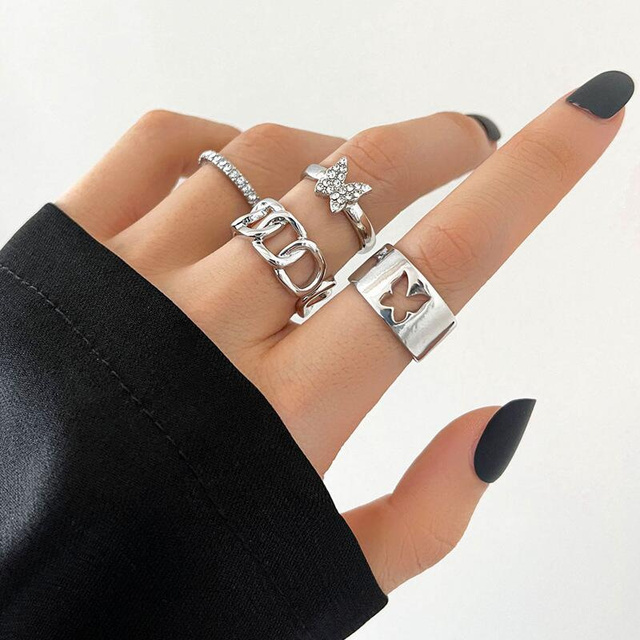 Pierścień z metalu w kształcie węża z czeskimi kamieniami i ozdobą w kształcie serca, w kolorze srebra, złota i fioletowej żywicy - biżuteria punkowa, prezencik prosty i modny - Wianko - 31