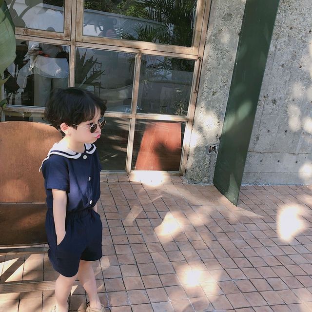 Ubranie dla dzieci styl japoński - koszulka z marynarskim kołnierzykiem i lniane spodnie lato 2 sztuki - Wianko - 6
