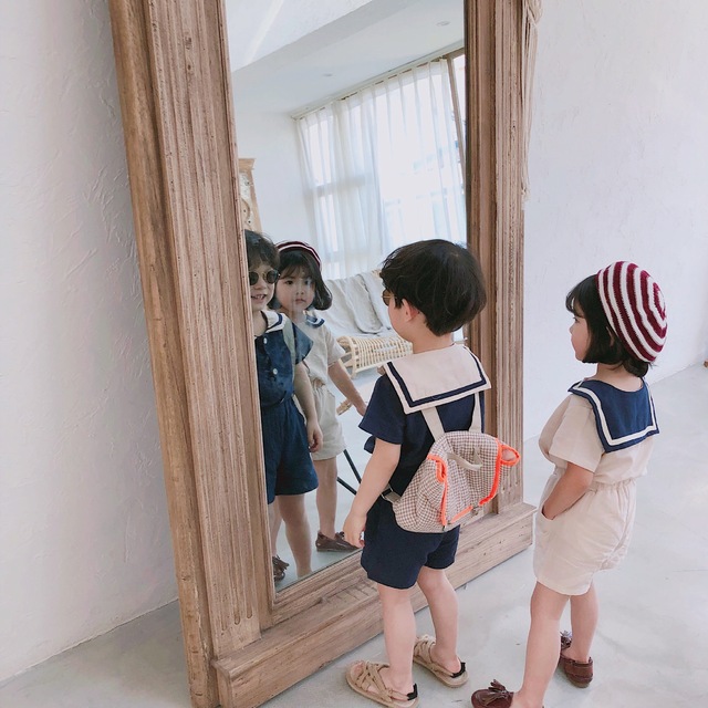 Ubranie dla dzieci styl japoński - koszulka z marynarskim kołnierzykiem i lniane spodnie lato 2 sztuki - Wianko - 3