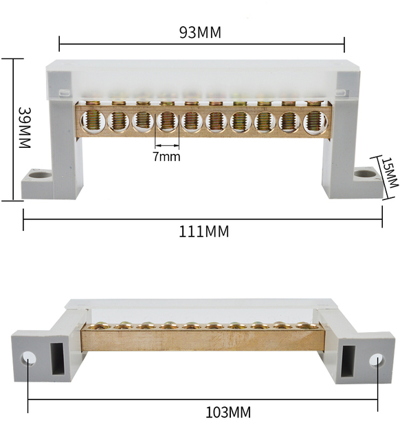 7x10mm Łącznik z 7 otworami zasilania i neutralnym przewodem - Plastoc, śruba mosiężna - Wianko - 3