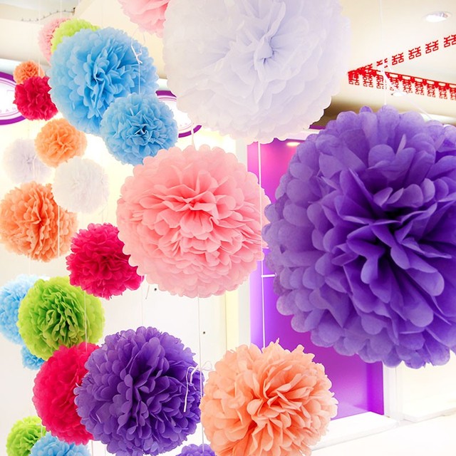 Pompony kwiatowe z papierowej tkanki, średnica 40cm, do dekoracji wnętrz na wesele, urodziny, tea party - Wianko - 4