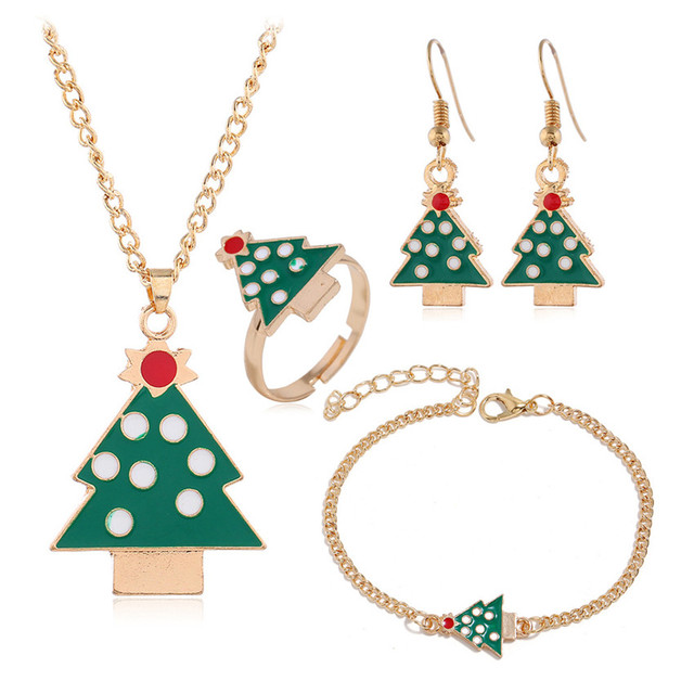 Zestaw biżuterii - naszyjnik, bransoletka, pierścień, kolczyki - złoty dzwonek świąteczny - Wianko - 12