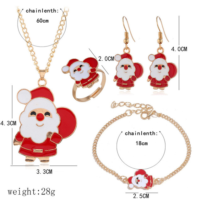 Zestaw biżuterii - naszyjnik, bransoletka, pierścień, kolczyki - złoty dzwonek świąteczny - Wianko - 7