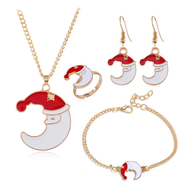 Zestaw biżuterii - naszyjnik, bransoletka, pierścień, kolczyki - złoty dzwonek świąteczny - Wianko - 6