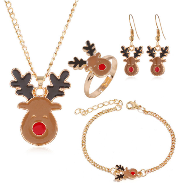 Zestaw biżuterii - naszyjnik, bransoletka, pierścień, kolczyki - złoty dzwonek świąteczny - Wianko - 2