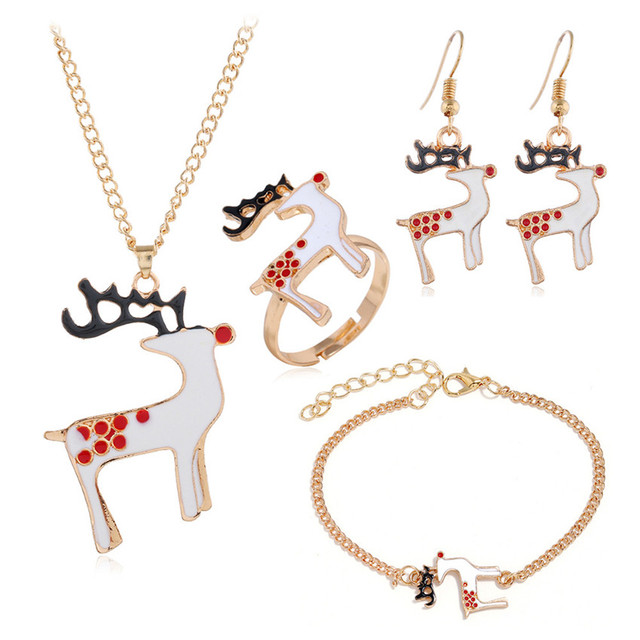 Zestaw biżuterii - naszyjnik, bransoletka, pierścień, kolczyki - złoty dzwonek świąteczny - Wianko - 10