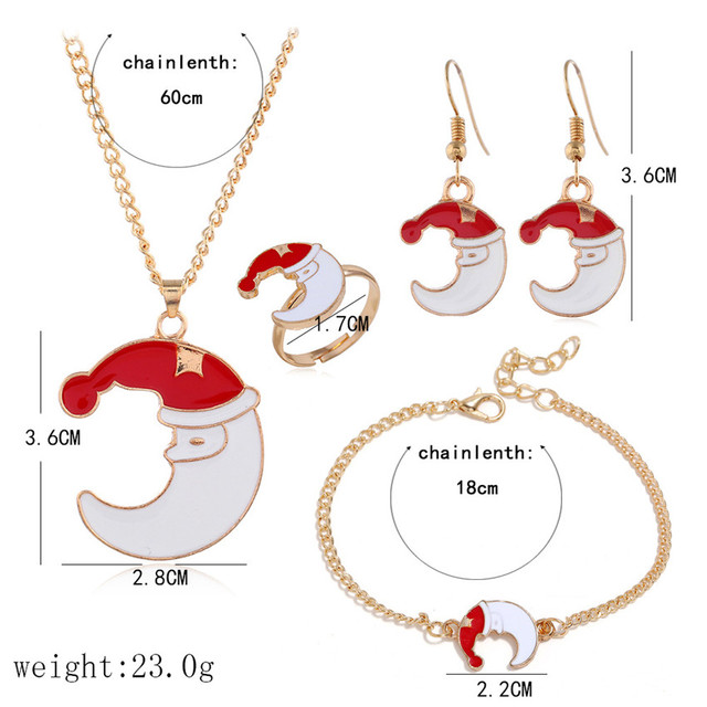 Zestaw biżuterii - naszyjnik, bransoletka, pierścień, kolczyki - złoty dzwonek świąteczny - Wianko - 5