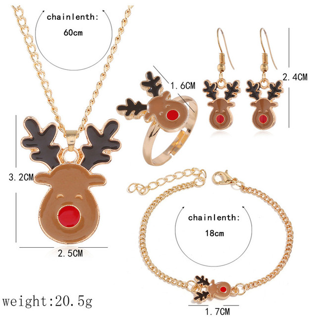 Zestaw biżuterii - naszyjnik, bransoletka, pierścień, kolczyki - złoty dzwonek świąteczny - Wianko - 1