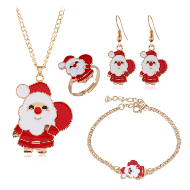 Zestaw biżuterii - naszyjnik, bransoletka, pierścień, kolczyki - złoty dzwonek świąteczny - Wianko - 8