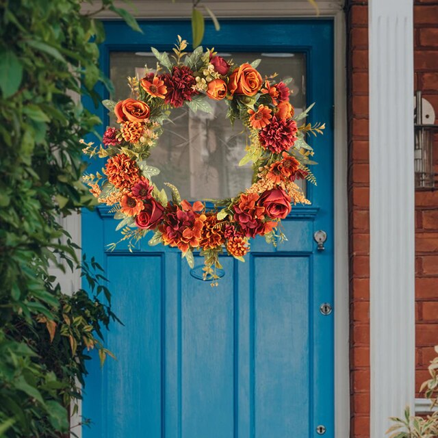 Sztuczny wieniec różany z kwiatów - dekoracja na frontowe drzwi, girlanda ścian na przyjęcie świąteczne i dekoracje ślubne - Wianko - 4