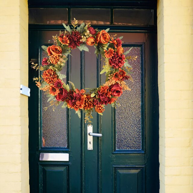 Sztuczny wieniec różany z kwiatów - dekoracja na frontowe drzwi, girlanda ścian na przyjęcie świąteczne i dekoracje ślubne - Wianko - 5
